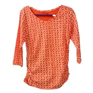 Fresh Produce Pullover Top Coral White Large Fitted Crewneck Shirt 100% Cotton